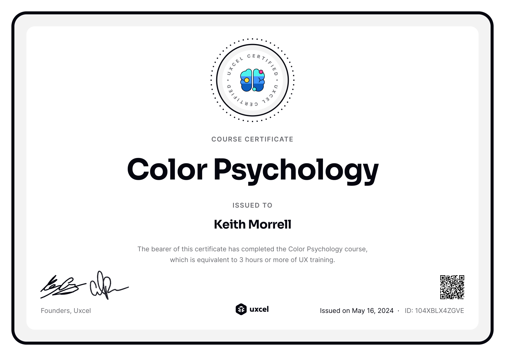 Keith Morrell's certificate
